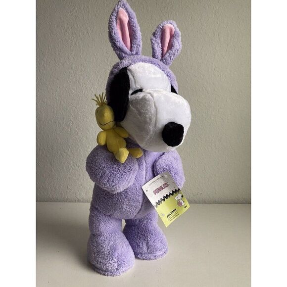 Peanuts SNOOPY Woodstock Easter Greeter Purple Bunny Basket Eggs Spring 24” NEW - Picture 1 of 10